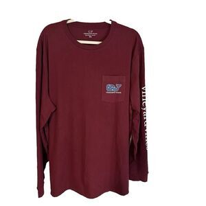 Vineyard Vines Long Sleeve Whale Pocket Tee Shirt Burgundy XXL Cotton